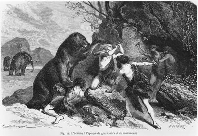 Hombre en la Época del Oso y el Mamut, ilustración de 